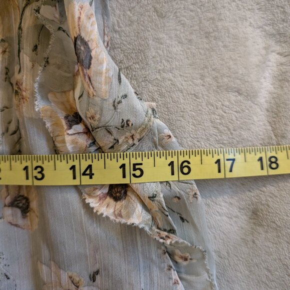 WOMEN'S BLOUSE H&M New With Tags 4 Mint Green Yellow Flowers Button Ties Flowy - Picture 4 of 7